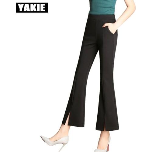 2017 Spring Flare Pants Women bottoms Mid Waist Black White Gray Women Flare Pant Fashion Slim OL Style Black Suit Pants 3XL
