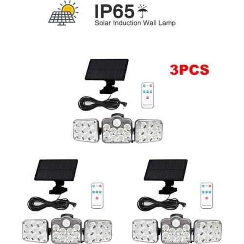 3pcs 138 led seperable remote Solar Light Motion Sensor Security Wireless Outdoor Flood Lights Waterproof solar Lamp 3 Mode Home