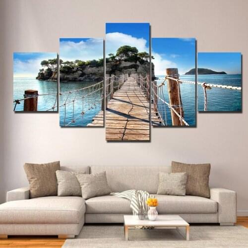No Framed 5Pcs Landscape Snow Sea Lake Wall Art Canvas Posters Pictures Paintings Home Decor Accessories Living Room Decoration