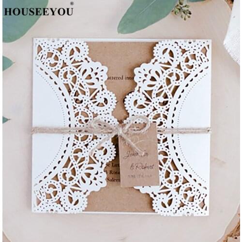 50Pcs Laser Cut Wedding Invitations Card Retro Vintage Bridal Shower Decor Gift Greeting Kits Event Party Supplies
