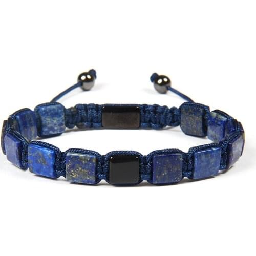 Ailatu 8x8mm Natural Lapis Lazuli Square Stone Flatbed Macrame Bracelet for Couples Lover Fashion Gift