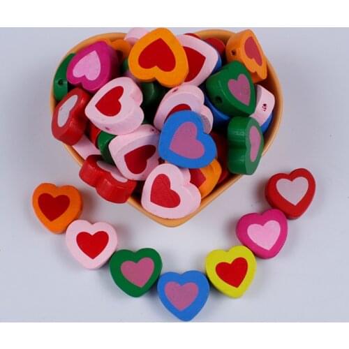 20-60Pcs 7 Colors Lead-Free Heart Wood Beads Spacer Beads for Handmade Bracelet Necklace Diy Accessories Wooden Jewelry