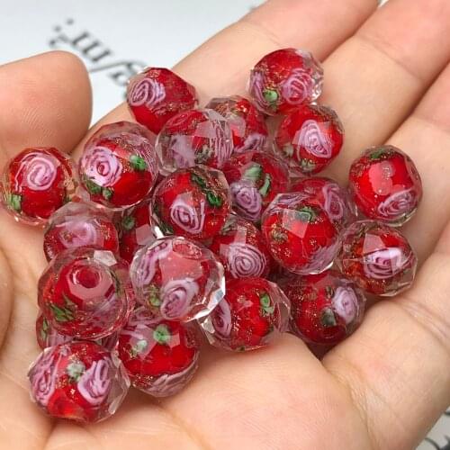 8/10/12mm Red Murano Transparent Faceted Rondelle Flower Lampwork Crystal Glass Beads For Jewelry Making Diy Bracelet Accessorie