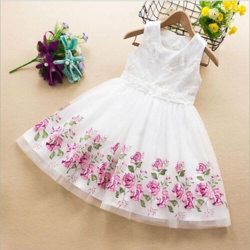 American European childrens and wear 2021 summer new style Sleeveless fashion floral embroidered baby girl dresses
