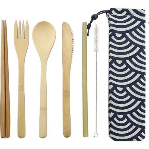 Eco-Friendly Wooden Dinnerware Set Portable Travel Tableware Set Bamboo Cutlery Set Wooden Outdoor Utensils With Pouch