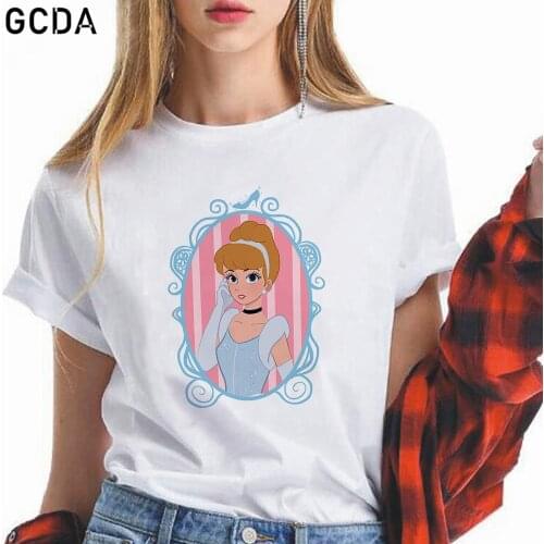 Harajuku T-shirt Ladies Cinderella Princess In the Mirror Tshirt Graphic Cute Aesthetic T-shirt Fun Kawaii Top Tee Girl