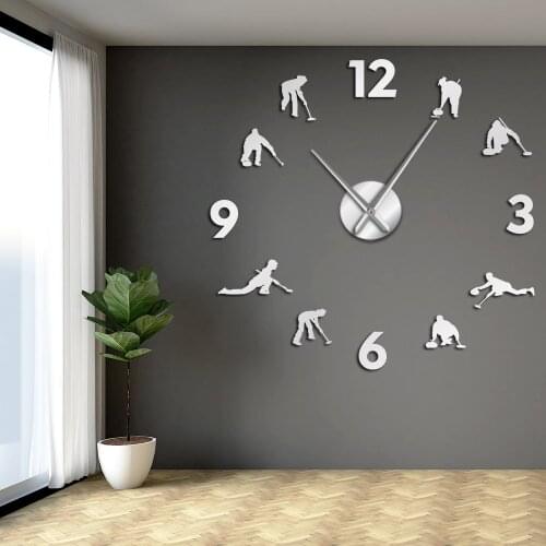 Curlers Giant Wall Clock Quiet Sweep Fashion Home Decoration Diy Clock Watch Curling Competition Winter Sport Wall Sticker Watch