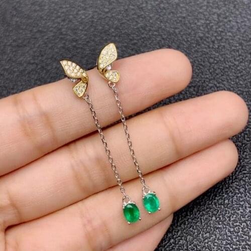 Exquisite earrings green emerald stud earrings with tassel natural real gem 925 sterling silver earrigs girl birthday gift sale