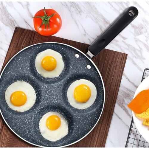 5 Round Holes Frying Pot Thickened Omelet Pan Non-stick Egg Pancake Steak Pan Cooking Egg Ham Pans Breakfast Maker Black Color