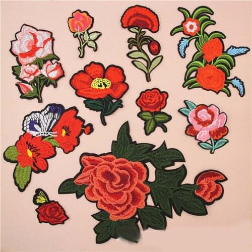 Nice Fabric Embroidered Rose Flower Patch Clothes Sticker Bag Sew Iron On Applique DIY Apparel Sewing Clothing Accessories BU126