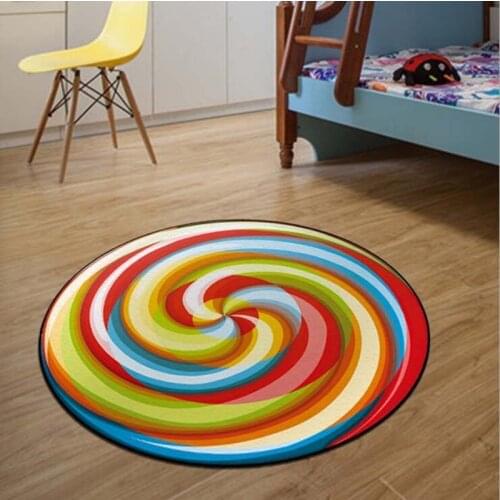 60/80cm Round Carpets Colorful Candy Print Carpet Anti-slip Rugs Lollipop Computer Chair Mat Home Decor Floor Mat for Kids Room