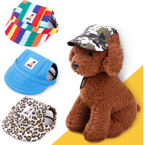 Summer Sunscreen Dog Hat Solid Color Adjustable French Bulldog Cap for Cat Durable Puppy Headwear Leopard Small Pet Accessories
