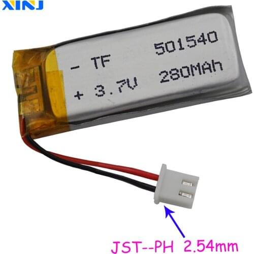 XINJ 3.7V 280mAh lithium polymer battery lipo cel 2pin JST-PH 2.54mm plug 501540 For DVR DVC Camera Driving recorder Sat Nav mp4