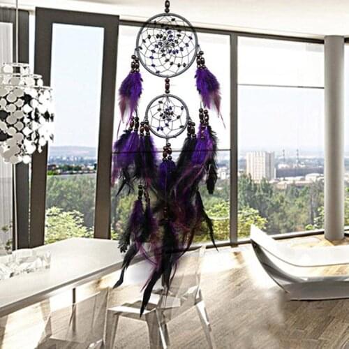 Dream Catcher Wind Chimes Handmade Indian Dreamcatcher Net for Wall Hanging Car Home Decor Purple Feather Crafts