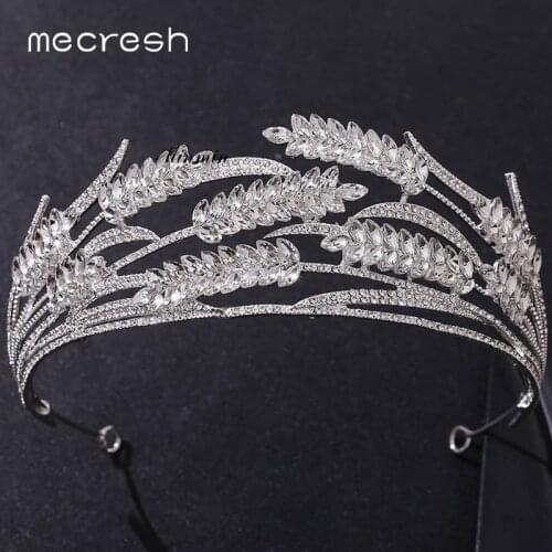Mecresh Leaves Shaped Zircon Bridal Crowns Tiaras Crystal Quinceanera Pageant Diadem Wedding Hair Accessories Headband HG260