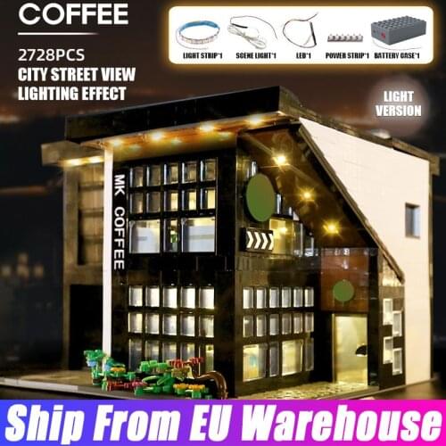 Mould King 16036 MOC City Streetview The LED Light MODERN Cafe Modular Model Building Blocks Bricks Kids Toys Birthday Gifts