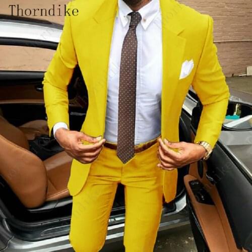 Thorndike 2020 New Arrival Yellow Men Suit With Pant Formal Suits Slim Fit 2 Piece Tuxedo Terno Masculino Suit Men (Jacket+Pant)