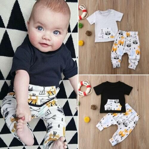 Newborn Kids Baby Boy Cartoon Outfit Clothes T-shirt Top+Pants/Trousers 2PCS Set