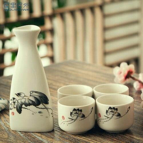 Chinese style ink ceramic liquor wine set cup glass yellow wine white wine sake pot dispenser fine rice wine drinkware wood tray