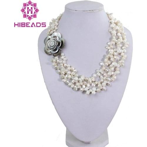 3 Strands Charming Keshi Pearl Necklace White Reborn Pearl Jewelry Hot Sale Party Pearl Necklace Free Shipping FP026