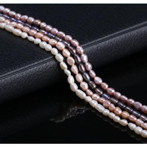 Charm Freshwater Cultured Pearl Beads Rice Shape Natural Pearls for Jewelry Making DIY Elegant Necklace Bracelet 14'' Size 3-4mm