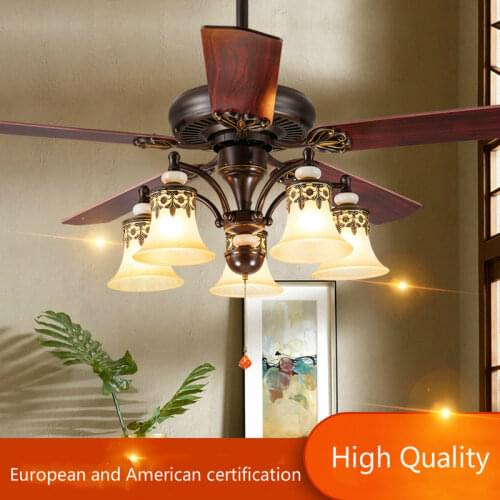 American Ceiling Fan Lamp Antique Living Room Bedroom Study Ceiling Fan with Lamp Dining Room Decoration Ceiling Fan