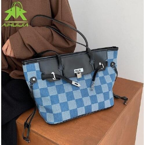 Hot Sale Large Womens Bag Large Capacity Shoulder Bags High Quality Pu+canvas Shoulder Bags Ladies Wild Bags Sac a Main Femme