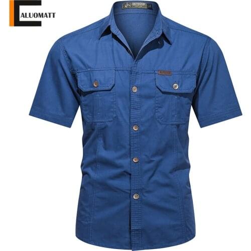 New Mens Military Shirts Casual Short Sleeve Summer Work Shirt Cotton Slim Fit Breathable Army Cargo Shirt Men Tactical Tops