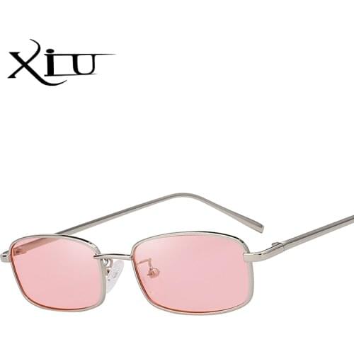 XIU Vintage Sunglasses Women Men Rectangle Glasses Brand Designer Small Retro Shades Yellow Pink Sunnies Sunglasses Women