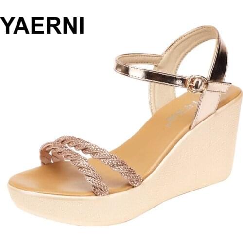 YAERNISexy Wedding Shoes Bride Women Sandals Soft Split Leather Shoes High Heels Sandals Female Slides Ladies Wedge Platform San