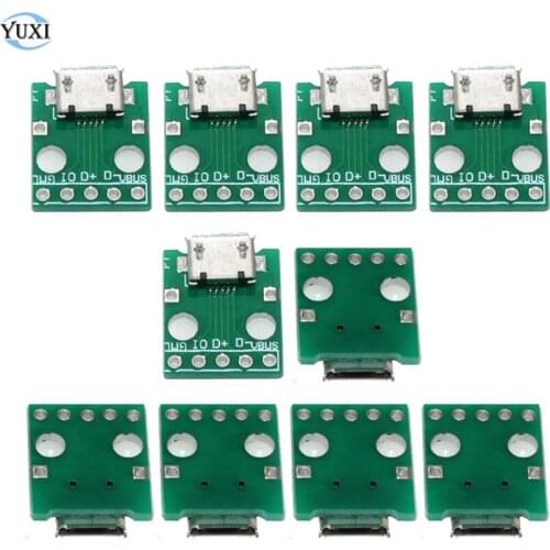 YuXi 10pcs Micro USB To DIP Adapter 5pin Female Connector B Type PCB Converter Breadboard Switch Board SMT Mother Seat