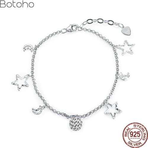 925 Sterling Silver color Anklet halhal for Woman Girls Accessories with Zircon Round Moon Star Anklet Bracelets Fine Jewelry