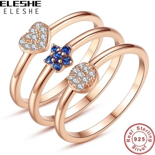 Simple 925 Sterling Silver Rose Gold Ring for Women Forever Round Heart Flower Crystal Finger Rings Wedding Engagement Jewelry