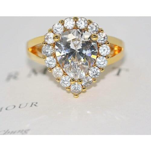 Double FairVintage Yellow Gold Color Rings For Women Waterdrop AAA+CZ Crystal Wedding Engagement Ring Fashion Jewelry R626