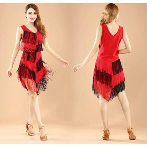 Women Fringe Latin Dance Dress Ballroom Dancing Dresses Sexy Latin Dance Costume Tango Samba Latin Tassel Skirts