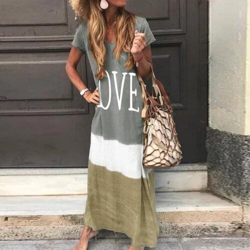 2021 Loose Contrast Color Stitching Dress Tie Dyeing Loose V-neck Short-sleeved Summer Short-sleeved European and American Dress