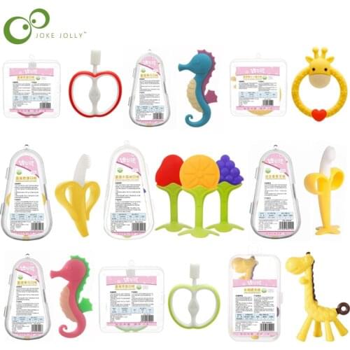 1pcs Baby Animal Silicone Teethers Banana Giraffe Fruit Baby Teething Product Accessories For Pacifier Chains BPA Free GYH