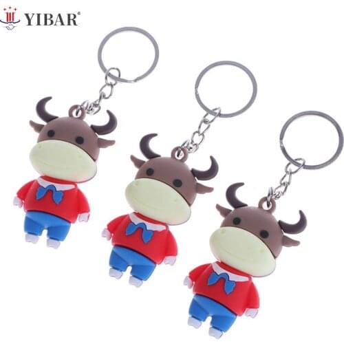 1pcs Creative Cartoon Cow Keychains Cute Doll Key Chain CustomBag Pendant Car Leather Key Ring