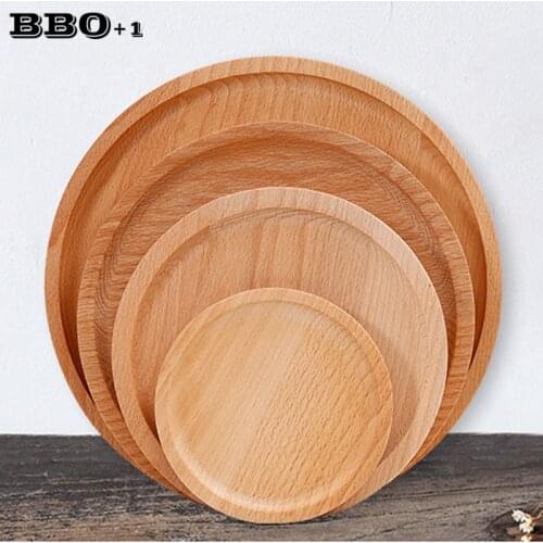 1pcs Japanese wood Round Plate Natural Wooden Cake Bread Dishes Dessert Serving Tray Wood Sushi Plate Tableware Dinnerware