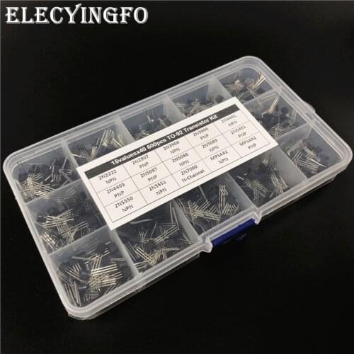 15Values x40 600pcs TO-92 Transistor Assortment Assorted Kit 2N2222 2N3904 2N3906 2N5088 2N5089 2N7000 MPSA42 MPSA92 etc