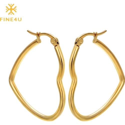 2018 New FINE4U E012 316L Stainless Steel Hoop Earrings Heart Earrings For Women Wedding Jewelry
