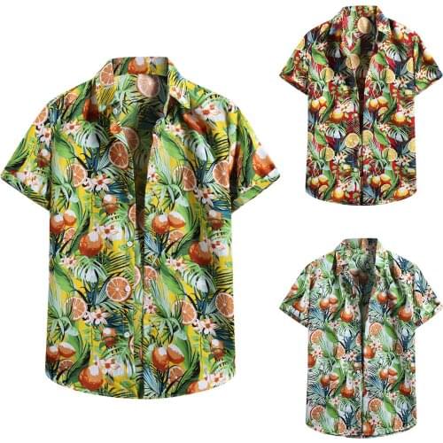 2021 Summer Mens Hawaiian Shirts Tropical Fruit Printed Short Sleeve Casual Hawaii Beach Flower Shirts Plus Size Mens Shirts