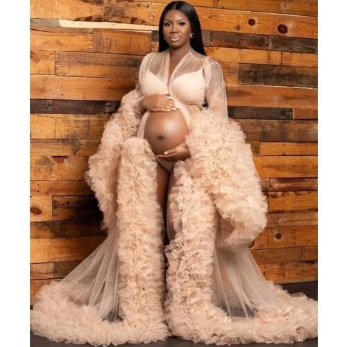 2021 Champagne Maternity Gowns for Babyshower Prom Party Sleepwear Bathrobes Nightgowns Maternity Dress Photo Shoot Props