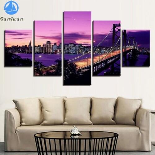 5D Diamond Embroidery Natural scenery, city night view bridge Diamond Painting Full Square Mosaic Cross Stitch Handmade Gift5pcs