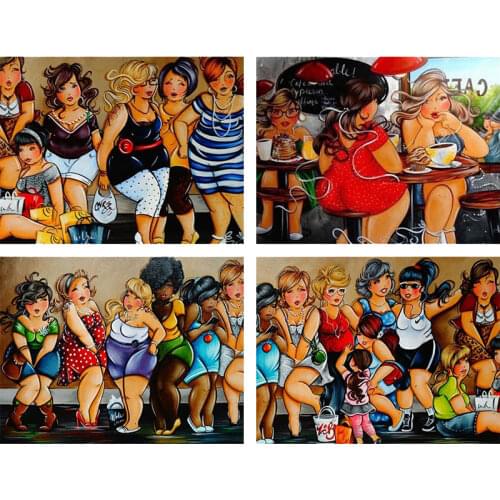 5D DIY Diamond Painting Fat Ladies Cross Stitch Full Diamond Embroidery Cartoon Mosaic Picture of Rhinestones Home Decor