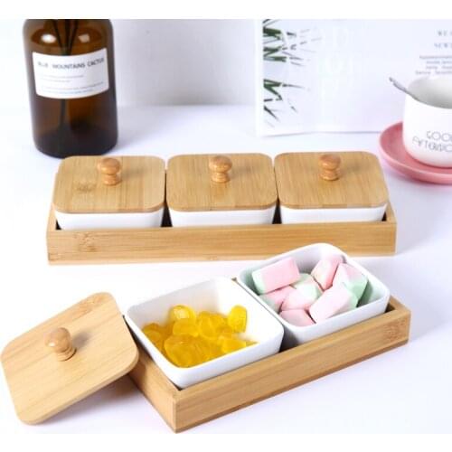 Bamboo and wood ceramic fruit box candy box nut box fruit inventory heart plate household snack box living room storage box