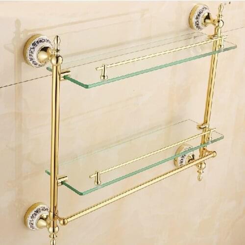 Free Shipping BAKALA Fashionable Brass Double Layer Bathroom Accessories Gilded Rack BR-5513K