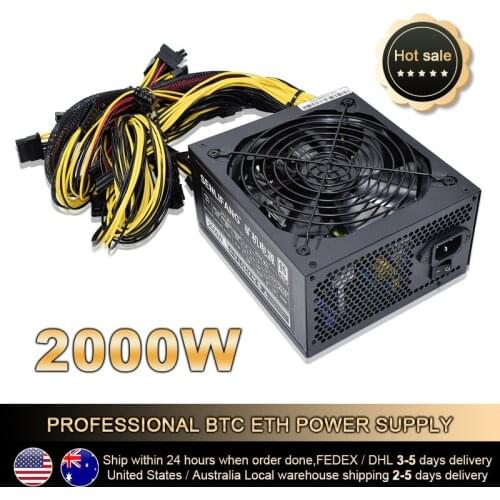 2000W 180-260V ATX Mining Bitcoin Power Supply 95% High Efficiency for Ethereum ETH S9 S7 L3 8GPU cards support Max