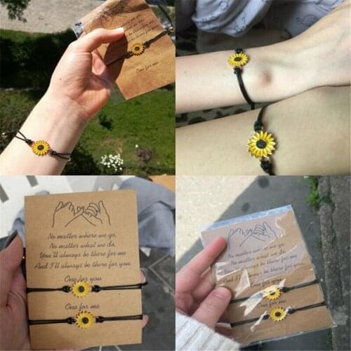 Alloy Sunflower Sunflower Daisy Wax Thread Woven Friendship Card Bracelet
