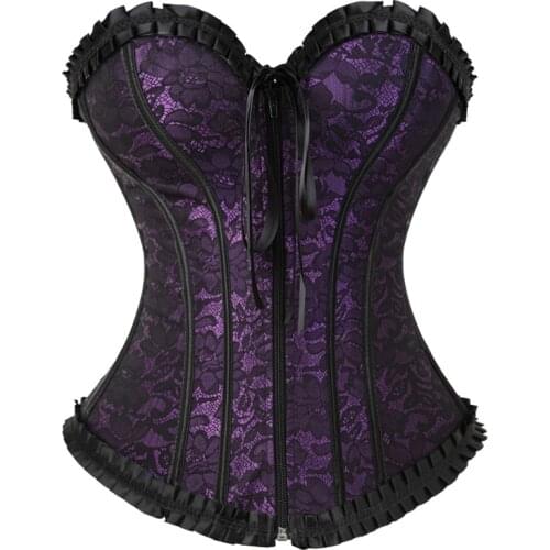 Sexy Overbust Corsets and Bustiers Zipper Front Vintage Floral Victorian Costume Corset Lingerie Top plus size korsett for women